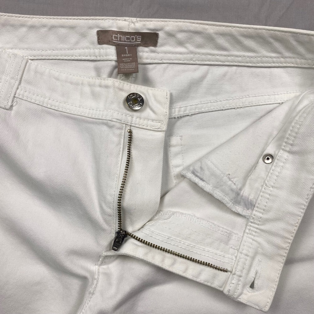 Chicos So Slimming Girlfriend Ankle Jeans Women 1 Short White Stretch Denim - Picture 5 of 16
